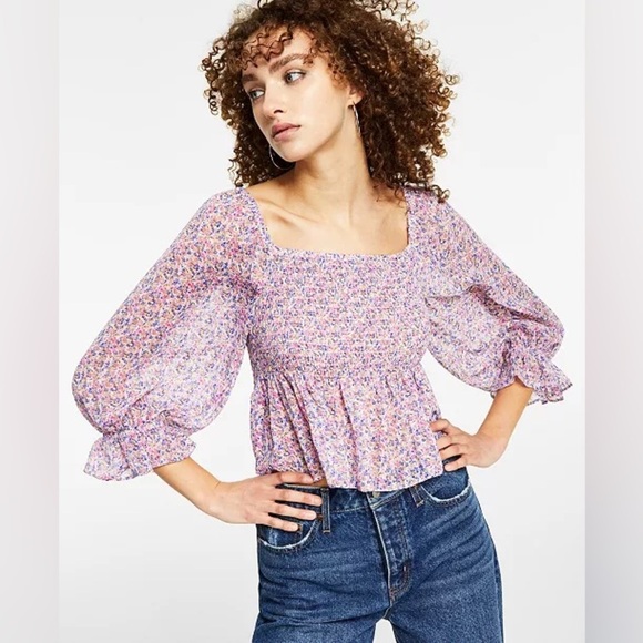 NWT Lucy Paris Mabel Floral Coquette Smocked Puff Sleeve Blouse Cottagecore XS - Picture 1 of 12
